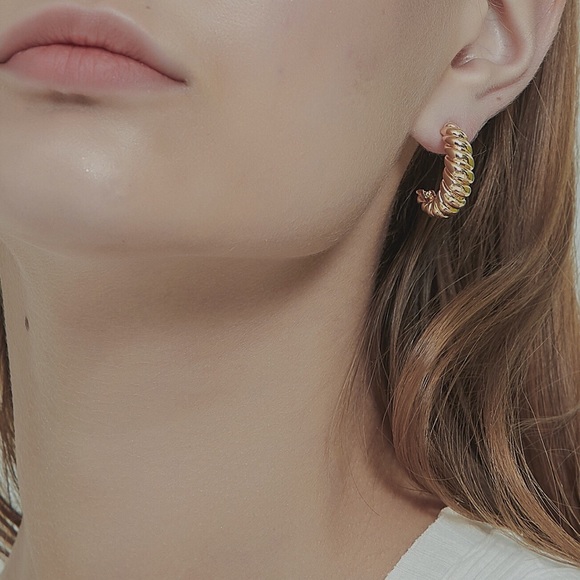 18K Gold Plated Croissant Hoop Earrings - Picture 8 of 9